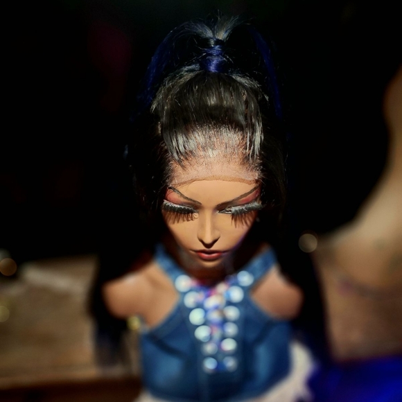 Blue custom made human hair wig - Picture 6 of 6